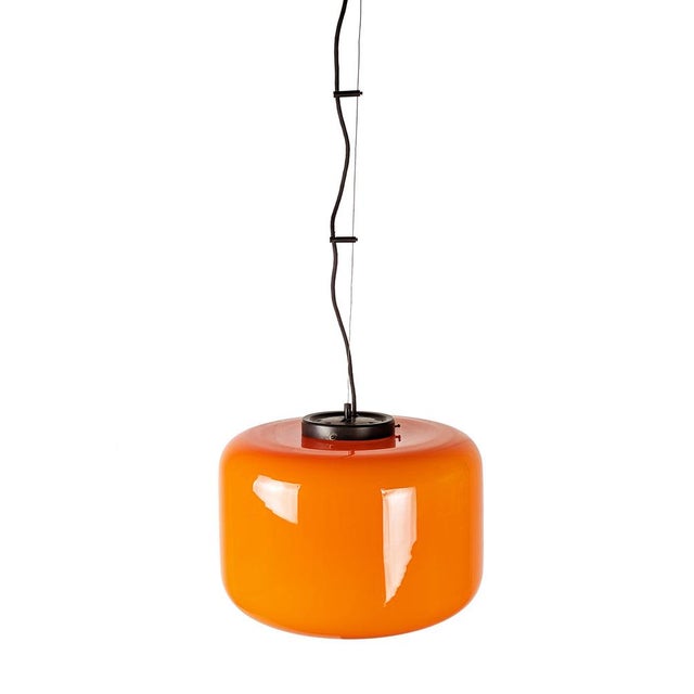 Black Orange & White Incamiciato Murano Glass Pendant Lamp attributed to Vistosi, 1960s For Sale - Image 8 of 14