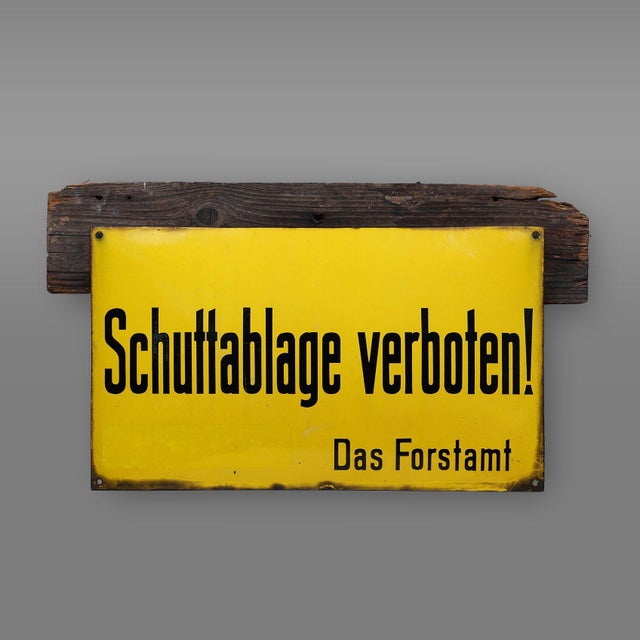 Vintage German Yellow Enamel Sign, 1900 For Sale - Image 11 of 11