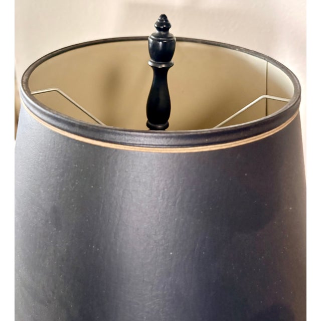 Black 1970's Oversized Gold Brass and Black Wood Lamp With Black Shade in the Style of Ralph Lauren For Sale - Image 8 of 13