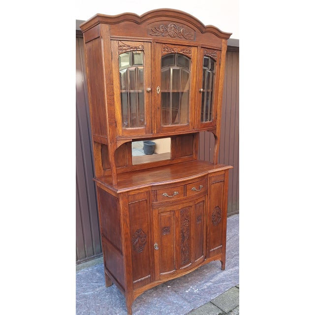 Antique 2-Piece Dining Room Buffet in Oak with Polished Glass Panes, 1920s For Sale - Image 3 of 9