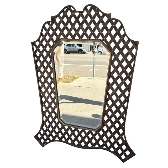 Huge Modernist Wrought Iron Lattice Mirror For Sale - Image 4 of 4