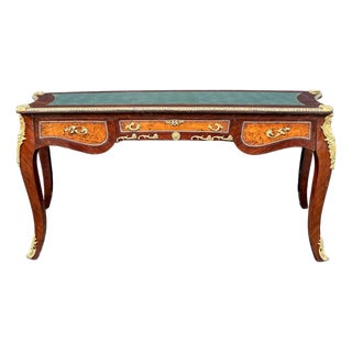 C1890 French Louis XVI Brown Mahogany Bronze Writing Desk - 1 Pc For Sale