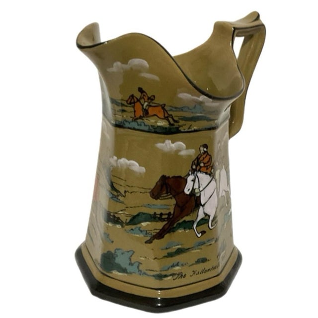 English Antique Fox Hunting Scene Pitcher - Buffalo Pottery by Deldare Ware - 1908 For Sale - Image 3 of 9
