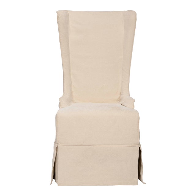 20''H Linen Dining Chair in Natural Cream & Cherry Mahogany For Sale