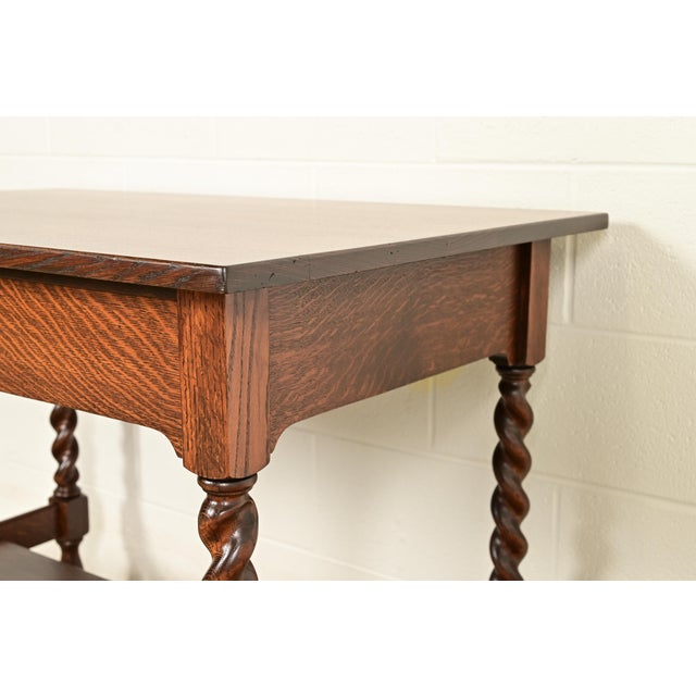 Stickley Brothers Antique Mission Oak Arts & Crafts Writing Desk or Library Table, Newly Refinished For Sale - Image 9 of 15