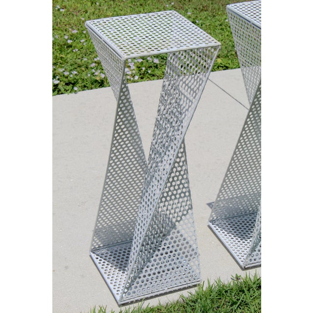Vintage 1960s Mathieu Matégot Style Sculptural Perforated Metal Pedestals – Pair of Mid-Century Modern Plinths For Sale - Image 10 of 16
