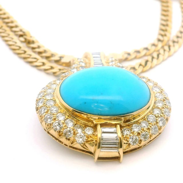 1970s Italian 18k Gold Necklace With Turquoise & Diamonds, Valenza Atelier For Sale - Image 10 of 18