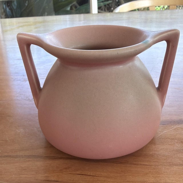 1928 Rookwood Pottery Pink Matte Vase Double Handles Shape 354 Arts & Crafts 3x5 For Sale In Los Angeles - Image 6 of 11