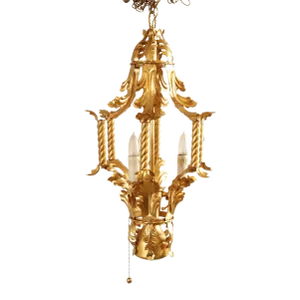 Mid 20th Century Italian Hollywood Regency Gilt Tole Lantern Chandelier