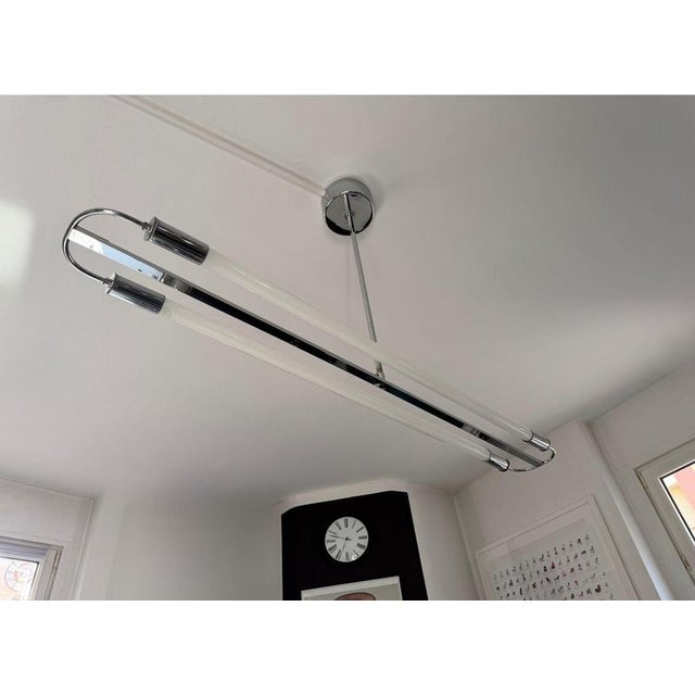 Bauhaus Streamline Modern Ceiling Lamp in Chrome with Neon Tubes, Germany, 1935 For Sale - Image 3 of 18