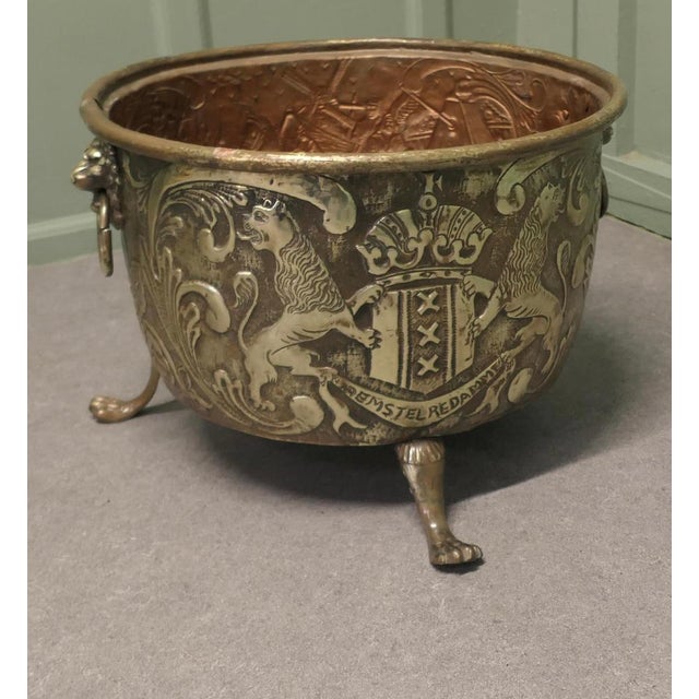 19th Century Dutch Embossed Brass Crested Log Bin This is a very good quality large Brass log or coal bin, it has 2 Lions...