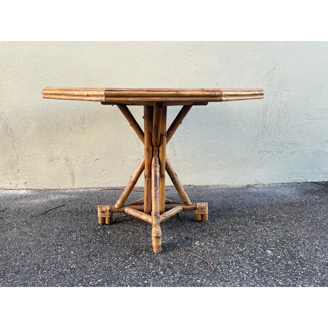 Shabby Chic Mid 20th Century Rattan Bamboo Octagonal Dining or Center Table For Sale - Image 3 of 12