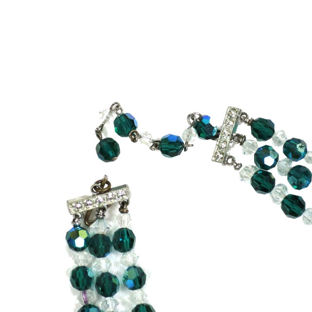 Glass Vintage 1950s Emerald Crystal Beaded Necklace Set - 4 Pieces For Sale - Image 7 of 11