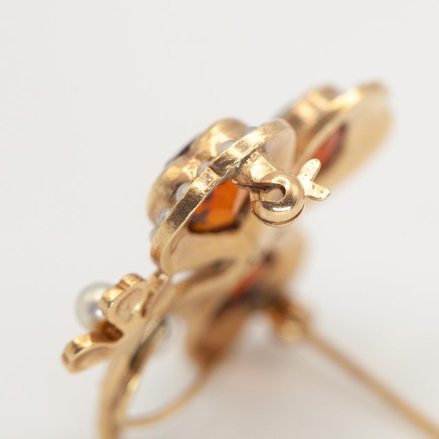 1930s 14k Yellow Gold Diamond Citrine Pearl Clover Brooch For Sale In New York - Image 6 of 9