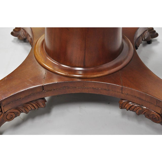 Antique American Empire 54" Square Mahogany Paw Foot Pedestal Base Dining Table For Sale - Image 17 of 18