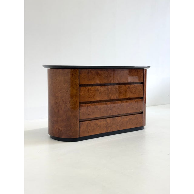 Mid-Century Modern Vintage Chest of Drawers in Lacquered Burl Wood with Bar by Voltan, 1970s For Sale - Image 3 of 10