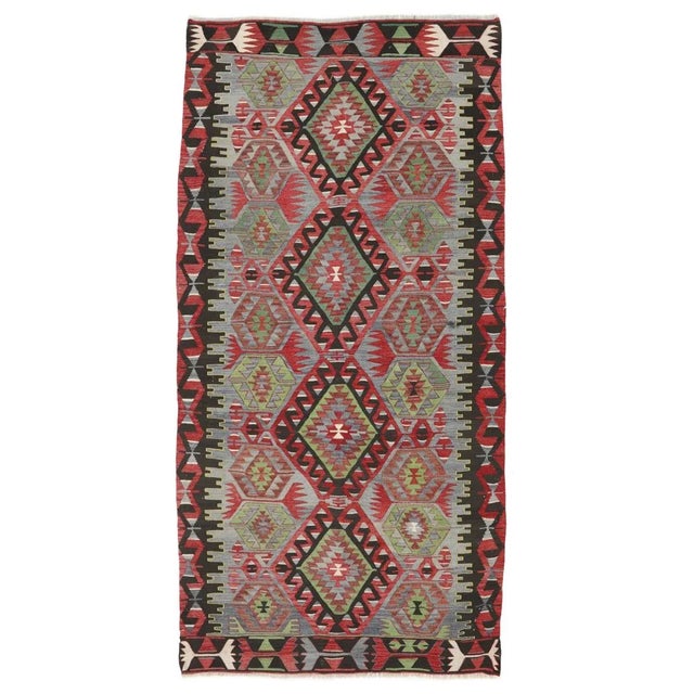 Textile Mid 20th Century Vintage One of a Kind Turkish Kilim Rug For Sale - Image 7 of 7