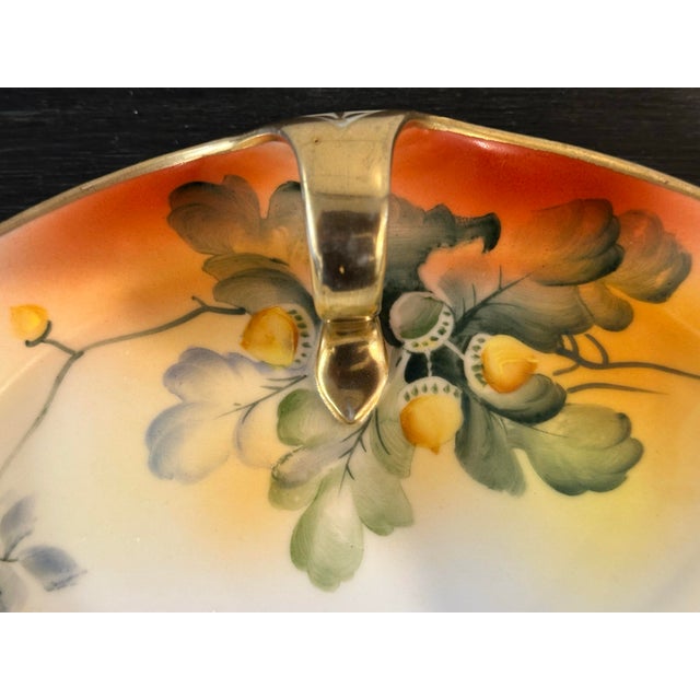 Mid-Century Modern Nippon Vintage Hand Painted Japan Trinket Candy Dish With Gilded Handle For Sale - Image 3 of 7