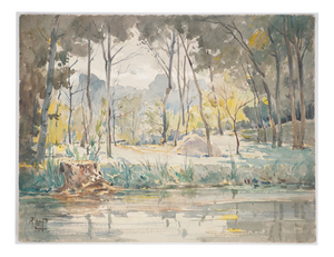 René Leverd, Trees by the Water, Watercolor