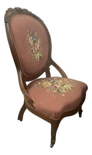 Early 1900s Victorian Needlepoint Lady's Chair