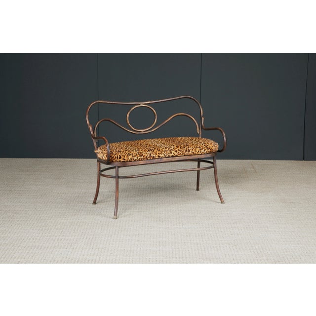 Mid-Century Modern Thonet Styled Patinated Bronze Settee w Leopard Print Fabric For Sale - Image 3 of 12