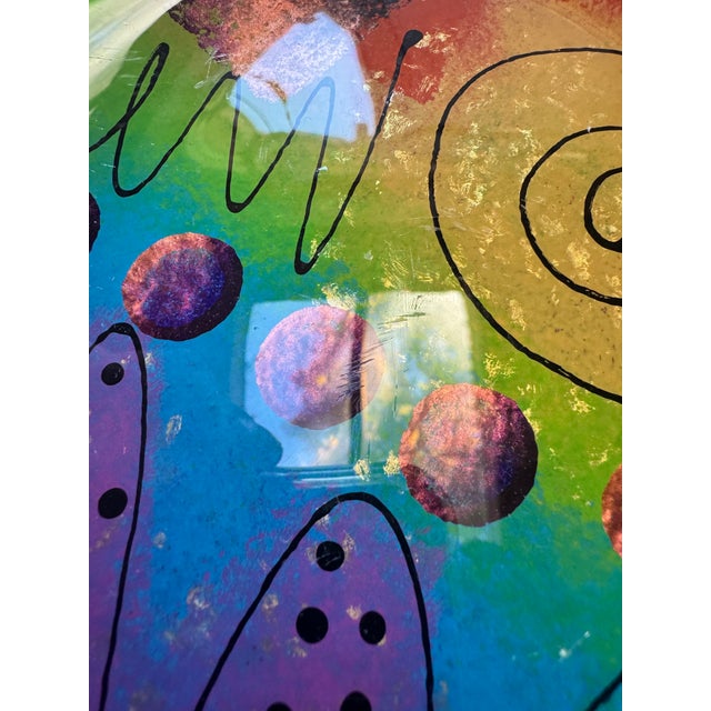Purple Vintage Fiala Design Works Hand Painted Abstract Art Glass Plate For Sale - Image 8 of 10