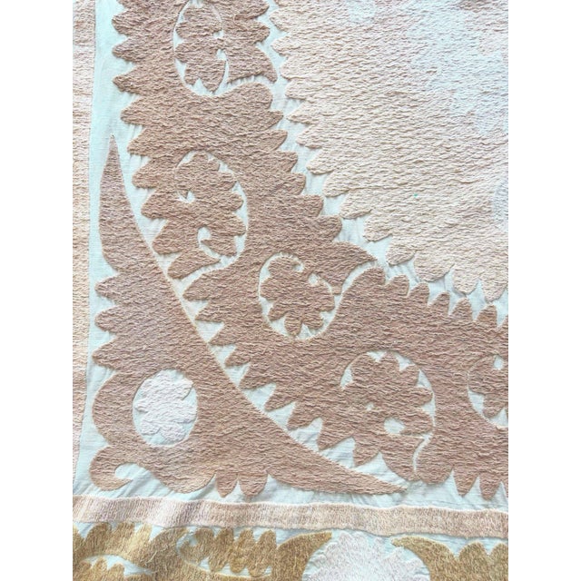 Mid-Century Modern Tribal Uzbekistan Suzani Tablecloth For Sale - Image 3 of 8