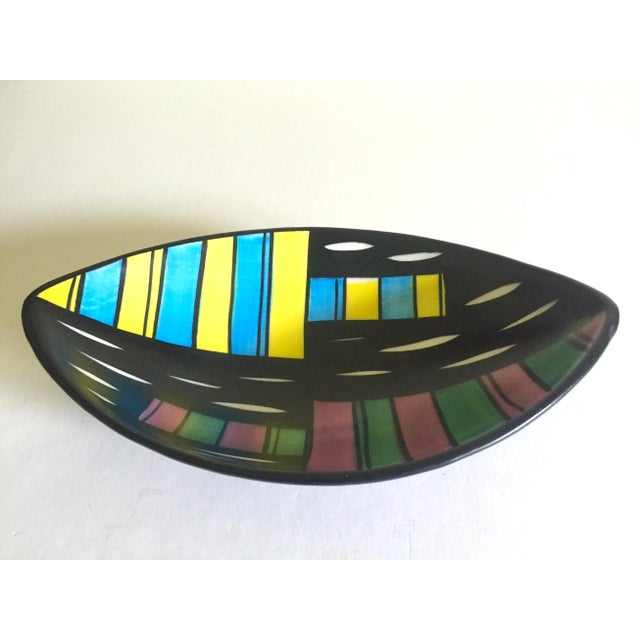 Ceramic Vintage Mid Century Modern West German Schramberg Venezia Hand Painted Ceramic Art Pottery Elipse Bowl For Sale - Image 7 of 13