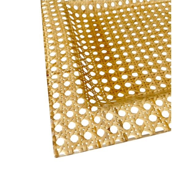 1970s Vintage 1970s French Cannage & Lucite Cocktail Bar Tray Attributed to Dior For Sale - Image 5 of 13
