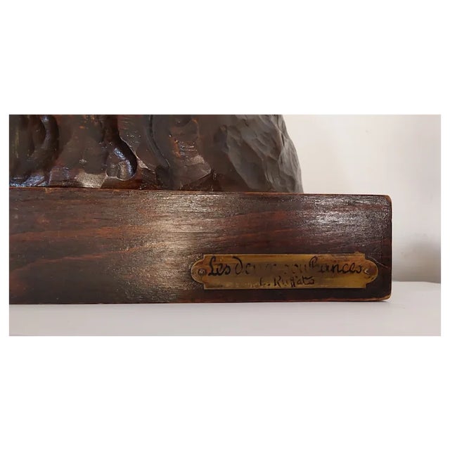 French Vintage French Sculpture of Lovers, Signed, Hand Carved Wood For Sale - Image 3 of 6