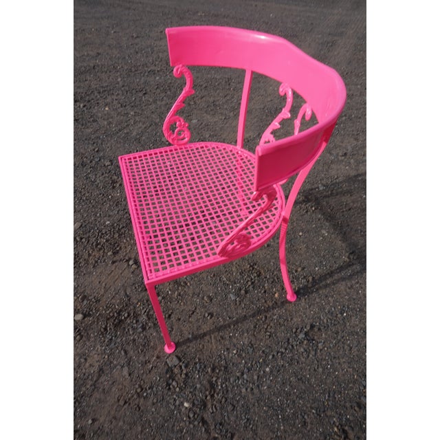 Boho Chic Salterini Neon Pink Wrought Iron Table and 4 Klismos Chairs - 5 Pieces, Unmarked For Sale - Image 3 of 13