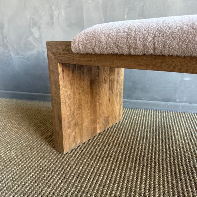Casi Brown Bench in White Oak and Natural Genuine Sheep Upholstery For Sale - Image 10 of 14