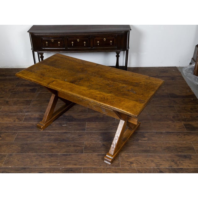 English 19th Century Oak Sawbuck Table with X-Form Base with Rustic Character For Sale - Image 10 of 12