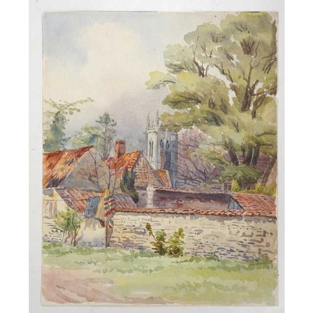 Antique Pastoral Village Watercolor Painting Fulbeck England For Sale - Image 4 of 4