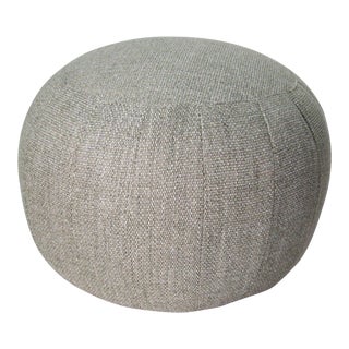 Modern Beige Linen Tailored Round Fabric Ottoman Pouf For Sale