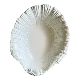 Vintage Extra Large Hand Painted/Glazed Seashell Shape Serving Decorative Bowl For Sale