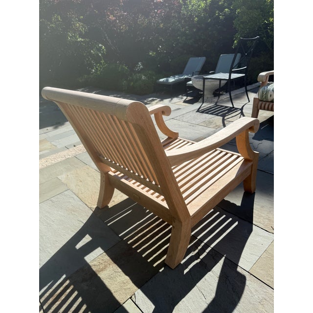 Green 4 Teak Club Chairs With Seat and Back Cushions in Quadrille China Seas Bali Hai in Green For Sale - Image 8 of 14