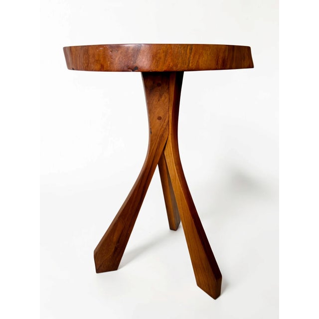 Mesquite Slab Top Side Table With Tripod Walnut Base by Michael Maximo For Sale - Image 4 of 10