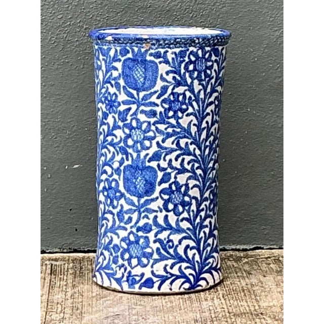 Vintage Blue and White Ceramic Umbrella Stand For Sale - Image 4 of 12