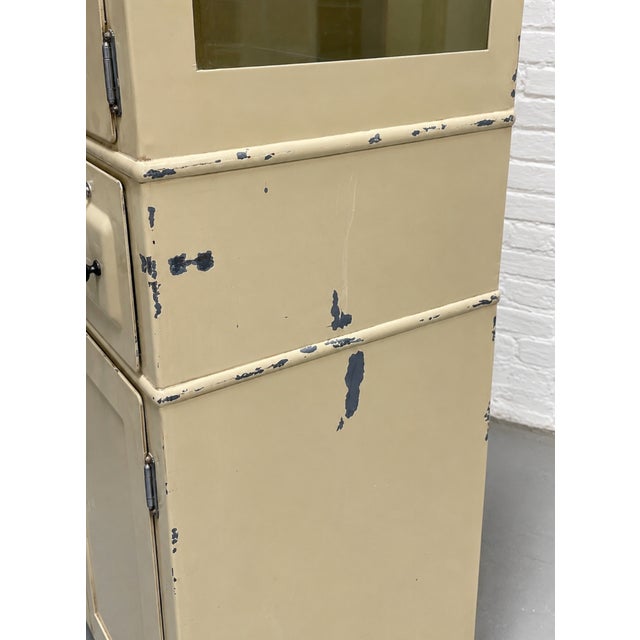 Cream Vintage Art Deco Industrial Metal Medical Cabinet on Casters, C. 1930’s For Sale - Image 8 of 13
