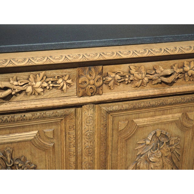 19th Century Bleached French Oak Hunt Buffet With Black Granite Top, Circa 1880 For Sale - Image 4 of 18