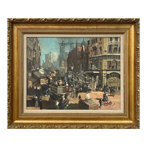Robert D Beattie, Oil Painting of High Holborn London in 1910 by Modern Impressionist Irish Artist, 1950 Circa