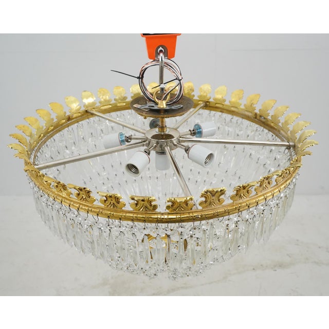 Mid 20th Century Restored Empire Crystal Basket Semi Flush Mount For Sale - Image 10 of 11