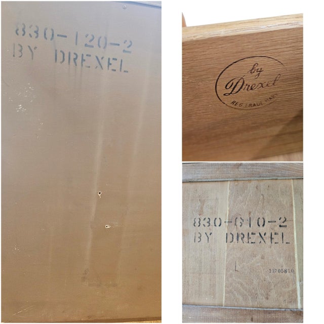1958 Drexel Mid Century Modern Dresser and Nightstand Tapered Legs Brass Handles For Sale - Image 18 of 18