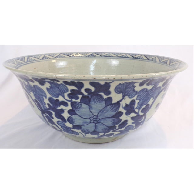 Large Chinoiserie Blue and White Bowl For Sale - Image 9 of 12