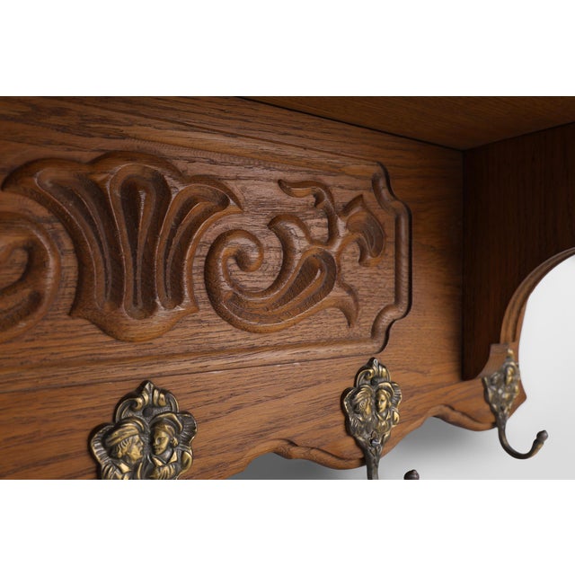 Mid-Century Belgian Oak Wall-Mounted Coat Rack in the style of Bruegel, 1950s For Sale - Image 9 of 11