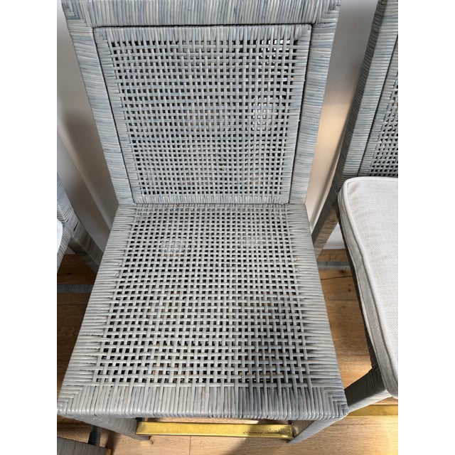 Dove Gray 4 Serena & Lily Balboa Rattan Counter Stools in Mist With Chalk & White Perennials Cushions For Sale - Image 8 of 11