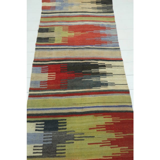Art Deco Mid 20th Century Vintage Turkish Kilim Runner-2′9″ × 10′6″ For Sale - Image 3 of 13