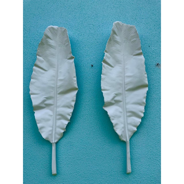 Abstract Expressionism Pair of Monumental Handcrafted Plaster Banana Leaf Wall Sculptures For Sale - Image 3 of 11