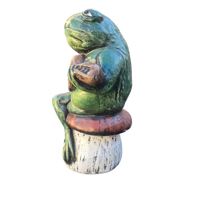 Anthropomorphic Frog Playing Guitar Mushroom Cement Sculpture Yard Art Statue For Sale - Image 18 of 18